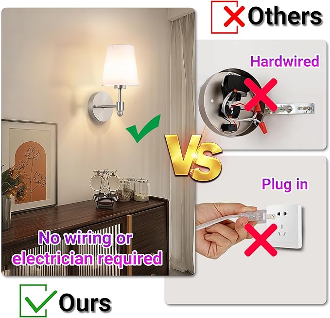 YHCDLAMP Battery Operated Wall Sconces Set of Two, Rechargeable Wireless Wall