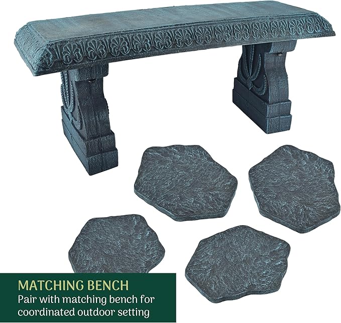 Arcadia Garden Products Set of 4, 16x17” Brushed Teal Stepping Stone Fiberclay Pavers, Outdoor Garden Natural Repeatable Pattern Pathway, Faux Stone Decorative Landscaping Walkway