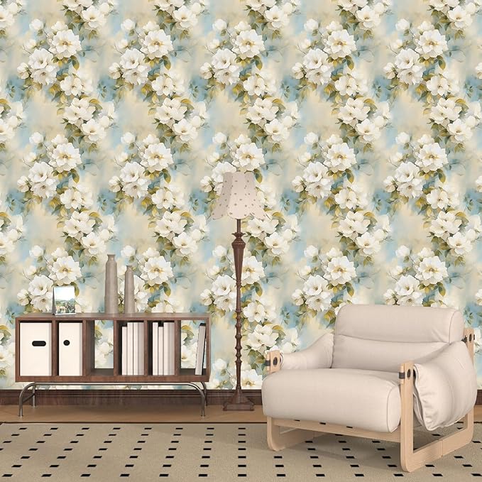 Floral Wallpaper Peel and Stick Vintage Beige Flowers Contact Paper Vinyl