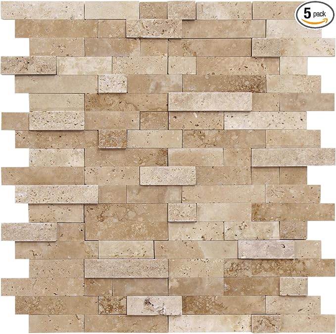 SUNWINGS 5-Sheet Peel and Stick Mosaic Natural 3D Stone Self Adhesive Marble