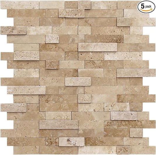 SUNWINGS 5-Sheet Peel and Stick Mosaic Natural 3D Stone Self Adhesive Marble