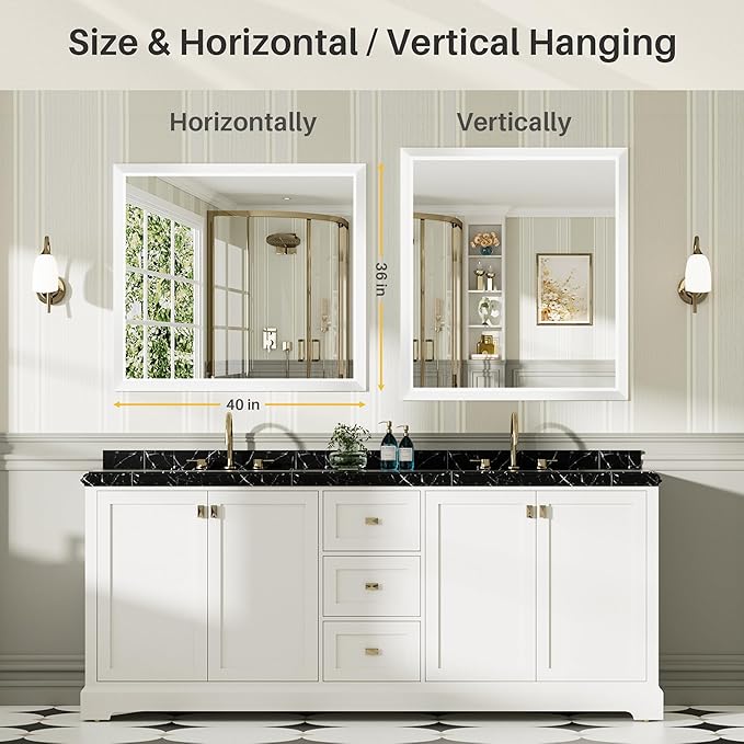 40x36 Inch White Bathroom Mirror