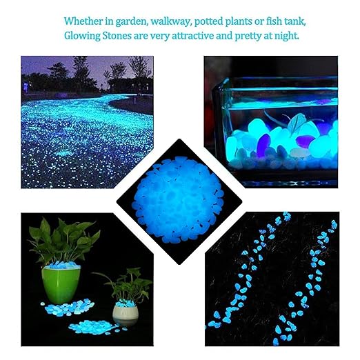 340pcs Glow in the Dark Garden Pebbles, Gardening Luminous Glow Stones Outdoor Decor Glowing Water Fish Tank Gravel (Blue)