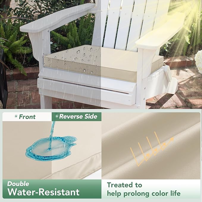 Outdoor Chair Cushions Set of 2: Waterproof & Fade Resistant Deep Seat Cushion for Patio Furniture - 24 x 24 x 3 Inch Chair Pads with Ties and Hidden Zipper - Patio Chair Cushion Replacement, Beige