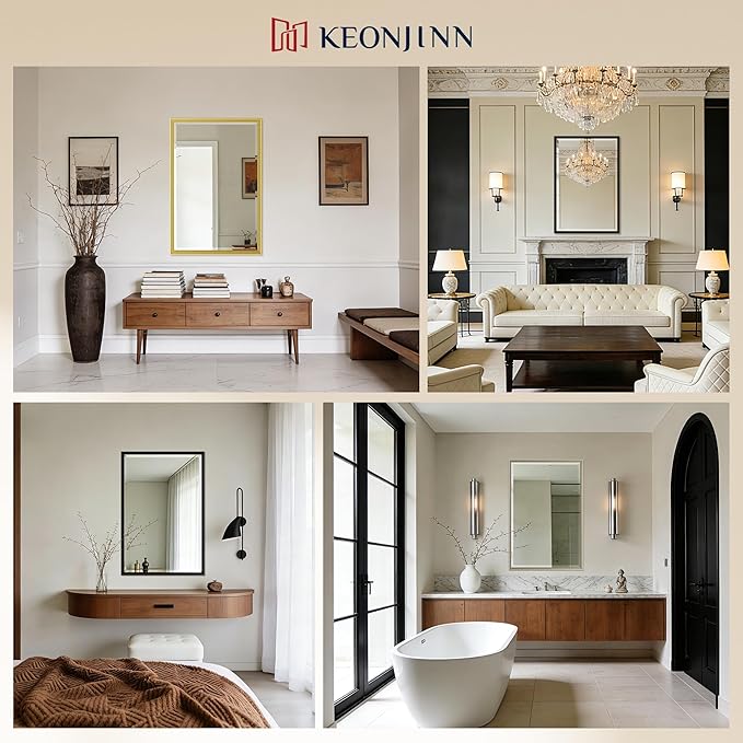 Keonjinn 30" x 36" Black Bathroom Vanity Mirror, Brushed Black Mirrors