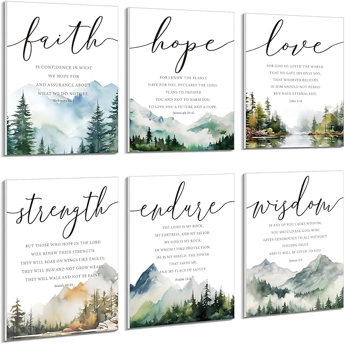 Sacubee 6 Pack Acoustic Christian Art Panels 12" x 16" Faith Hope Love