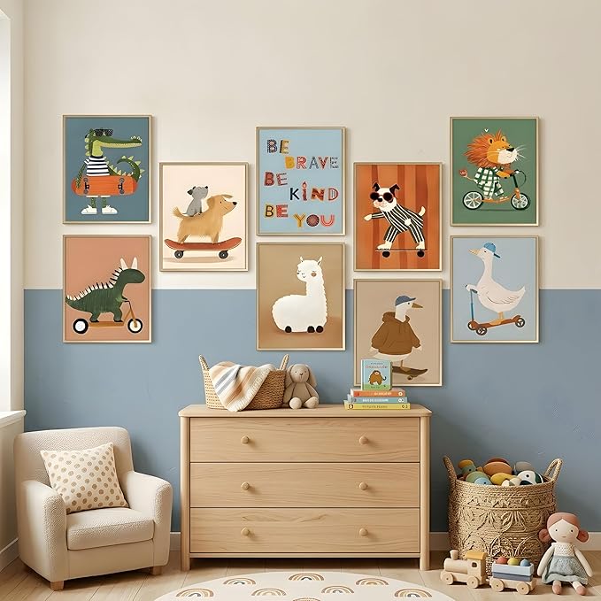 tgguytiy Kids Room Wall Art Set of 9 Cute Cartoon Animal Canvas Prints Nursery