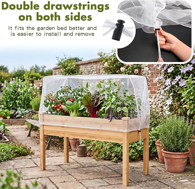 Woanger 3 Pack Garden Netting for Raised Beds 3 x 2 x 2 ft Rectangular Mesh Plant Covers with Drawstring for Garden Protection, Raised Bed Bird Netting Pest Barrier Screen for Protecting Vegetables