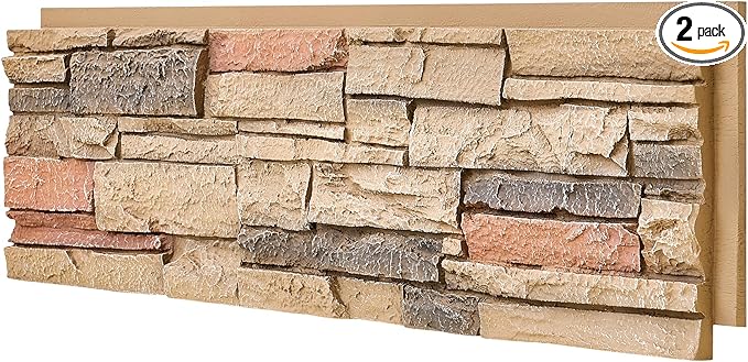 Faux Stone Wall Panels 2-Pack PU Stone Veneer Siding, Mortarless Faux Rock