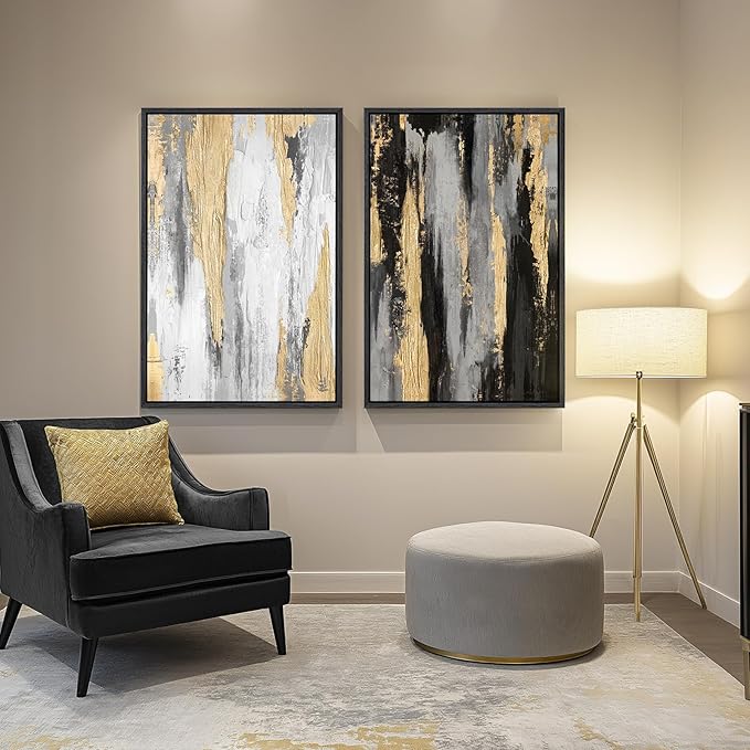 Large Framed Black and White Abstract Wall Art