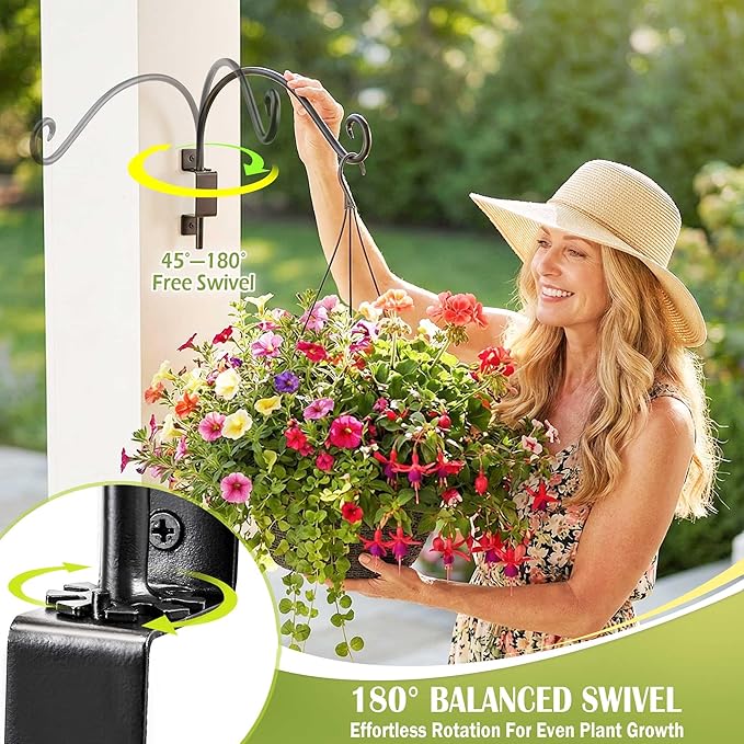 Qiang Ni Plant Hanger Outdoor: 12 Inch 50LBS Bird Feeder Bracket for Garden Patio Decor - Swivel Adjustable Wall Mount Plant Hook for Hanging Flower Baskets