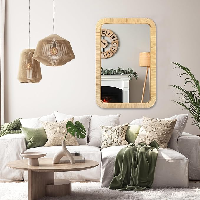 PERFNIQUE Rattan Mirror, Decorative Wall Nursery Decor, Rustic Farmhouse