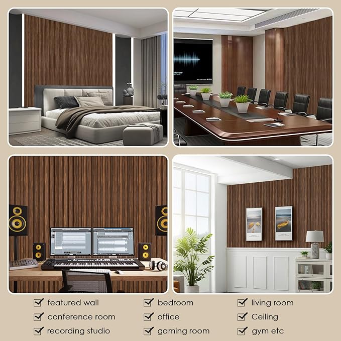 8-Pack 3D Slat Wall Panels — Soundproof Faux Wood Wall Panels
