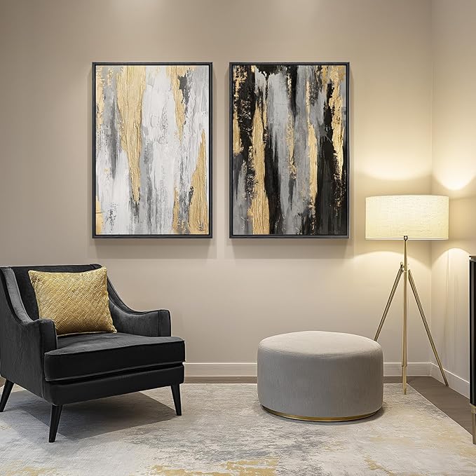 Large Framed Modern Abstract Wall Art Set of 2, Canvas Prints Paintings Artwork