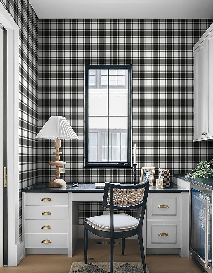Guvana 17.7"x197" Black and White Peel and Stick Wallpaper Trellis Removable
