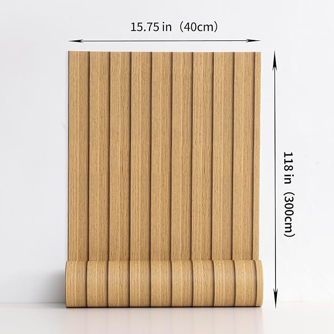 Haimin Wood Grain Slat Wall Panels Peel and Stick Faux Wood Thick Wallpaper