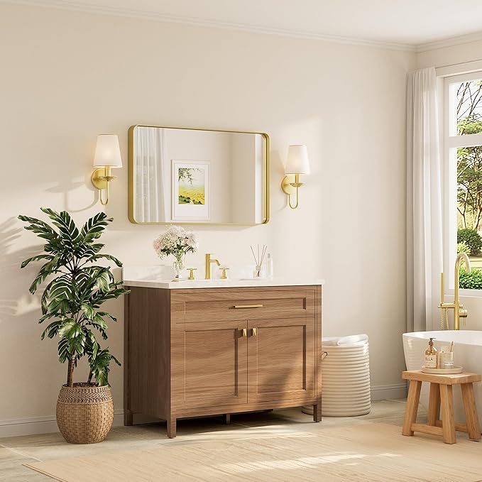 TETOTE Brushed Gold Bathroom Mirror, 40 x 24 Inch Metal Framed Mirror, Brushed