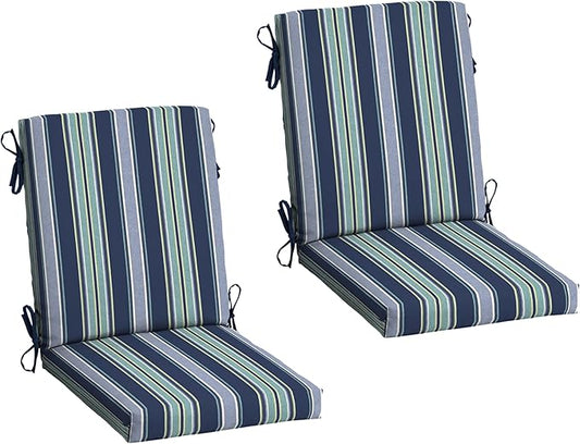Arden 2-Pack Outdoor Patio Dining Chair Cushion, 20x44, Rain-Proof Seat Pad, Fade-Resistant Outdoor Cushion Sapphire Aurora Blue Stripe