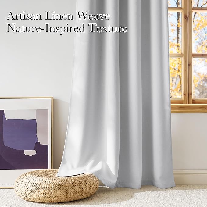 NICETOWN Greyish White Faux Linen Room Darkening Rod Pocket Curtains 63 inch