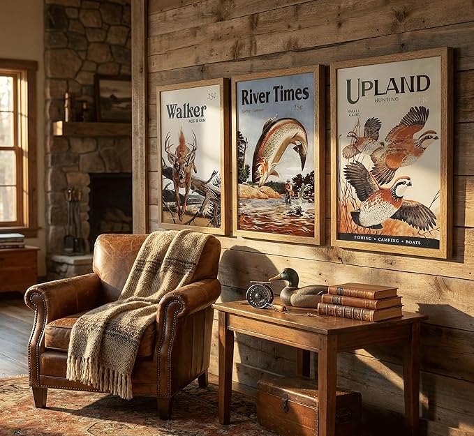 3Pcs Framed Wild Animal Canvas Wall Art Nature Wilderness Deer Wild Duckturkey Wall Decor Pictures Hunting Outdoorsy Cabin Posters Prints Gift Hunter Dad for Living Room Bedroom Home Decoration