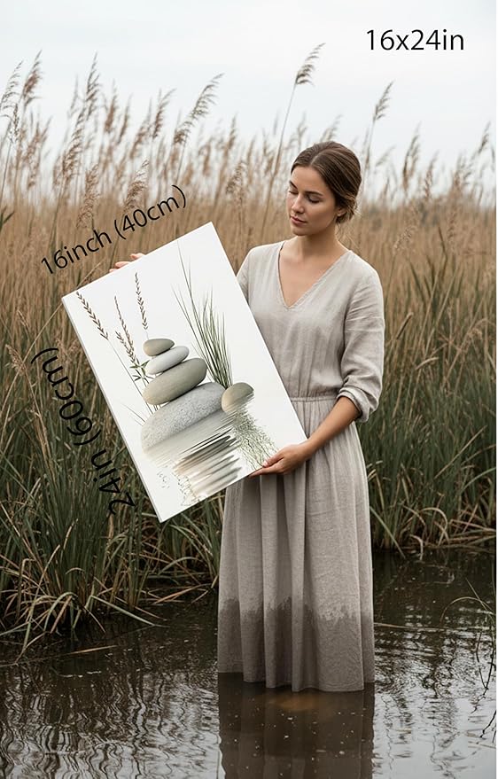 KBIERQN Zen Stone Canvas Wall Art Stacked Stones in Water Poster Print Tranquil