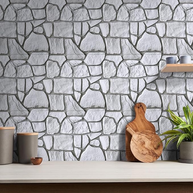 COMSTICKC 3D Faux Gray Stone Wall Sticker Peel and Stick Wall Panels,