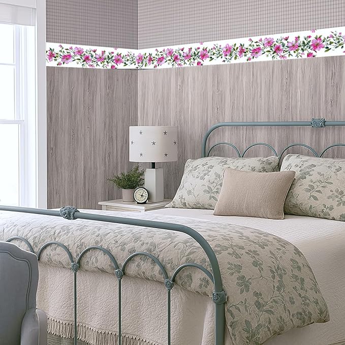 Pink Floral Wallpaper Border 196x4 Inch Peel and Stick Wall Border Self