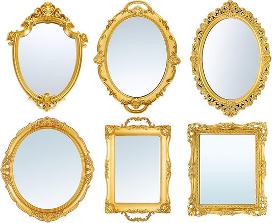 Beeveer 6 Pcs Vintage Gold Mirrors Set Decorative Hanging Wall Decor