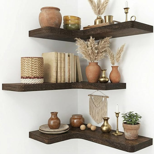 16 Inch Solid Wood Floating Corner Shelves 3 Pack