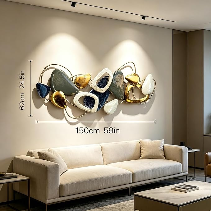 Roivikis Large Metal Wall Art Decor, 3D Abstract Stone-inspired Handcrafted Modern Wall Sculptures for Living Room, Bedroom, Entryway 59" x 24"