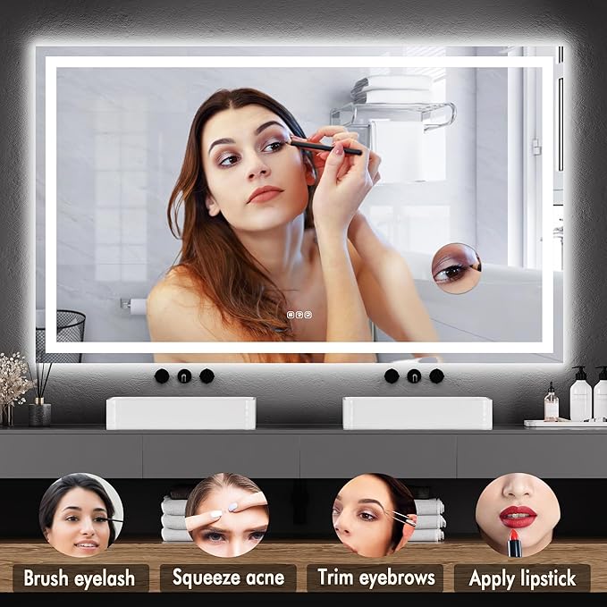 LED Bathroom Wall Mirror 60 x 36 Inch, Frameless Vanity Mirror