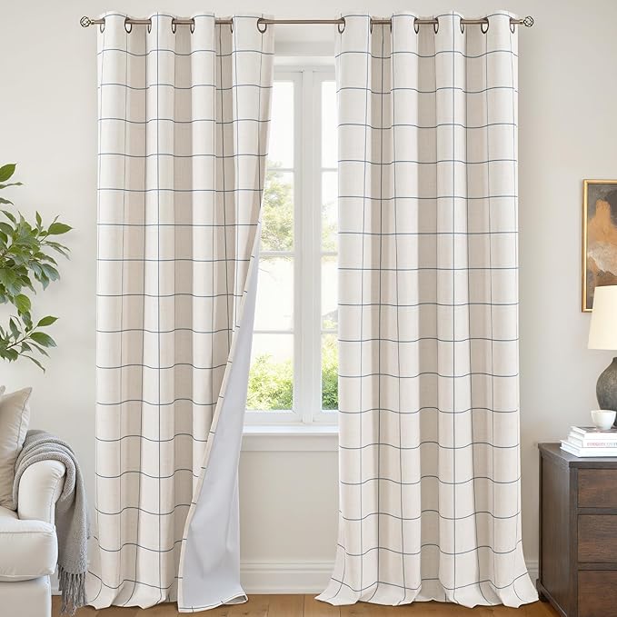 Lajode Navy Blue Plaid Curtains Pattern Printed 90 Inches Long