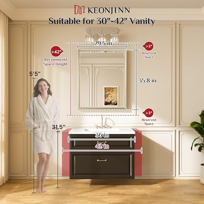 Keonjinn 30" x 36" Brushed Nickel Bathroom Mirrors