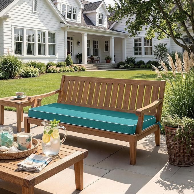 MIULEE Turquoise Outdoor Bench Cushion Set of 1, 48x18x3 Inch Waterproof Patio Seat Cushions for Swing and Outdoor Furniture Couch Sofa, 3 Year Color Fastness High Density Foam with Adjustable Ties