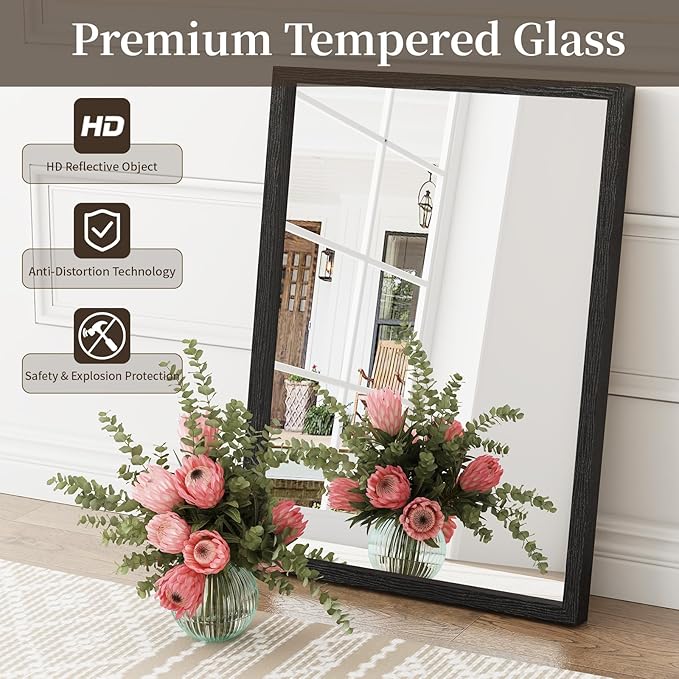 Syndra Black Wood Frame Bathroom Mirror, Waterproof Slim Deep Frame,