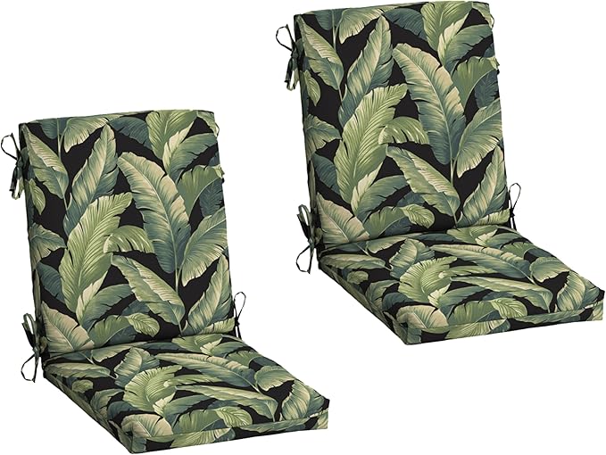Arden 2-Pack Outdoor Patio Dining Chair Cushion, 20x44, Rain-Proof Seat Pad, Fade-Resistant Outdoor Cushion Onyx Cebu