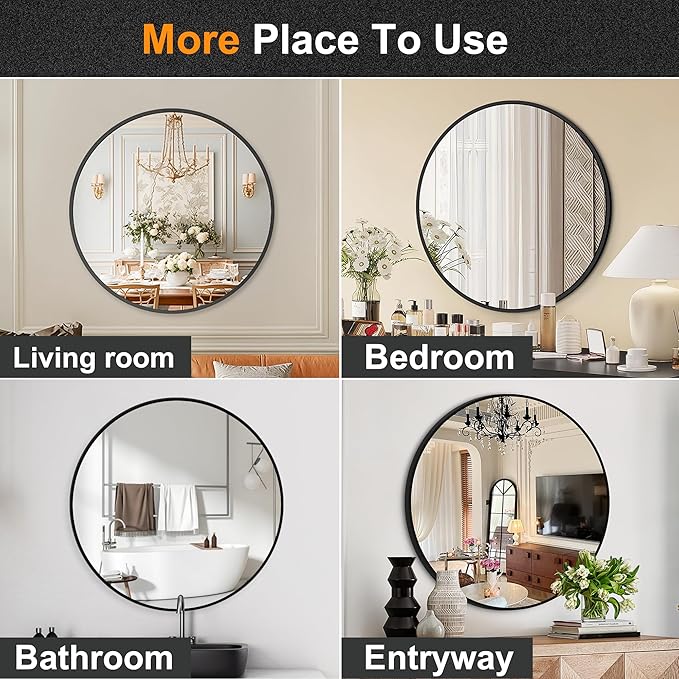 Black Round Mirror 22 Inch, Circle Wall Mirrors