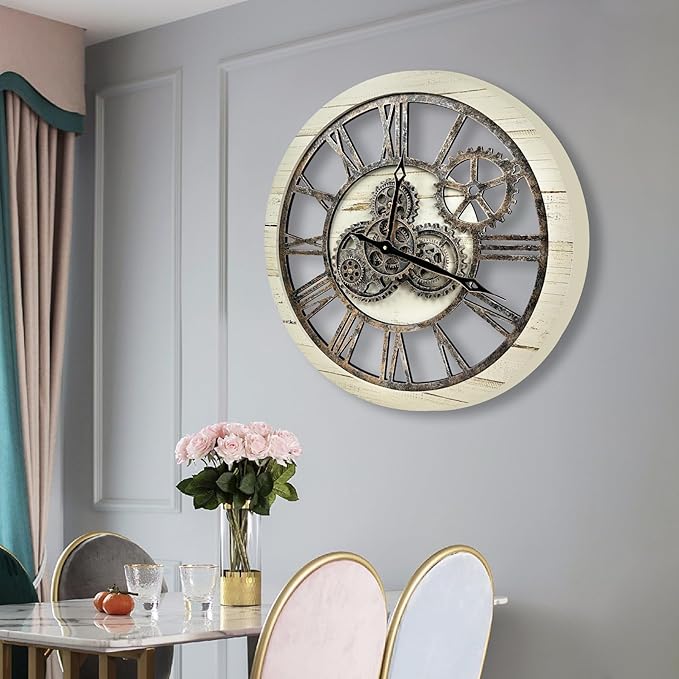 The B-Style Large Wall Clock 24 inch Moving Gear Wall Clock Oversized Vintage