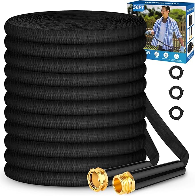 Garden Hose 50 ft, Non-Expanding Water Hose, Flexible Ultra-Light, Anti-Kink, Wear-Resistant, Easy Storage, Hose with 3/4 for Outdoor, Garden, Yard and Lawn