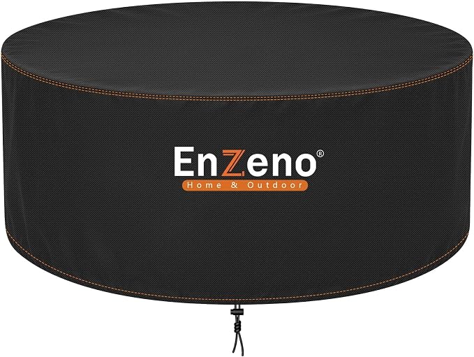 Enzeno Fire Pit Cover Round,51inch Outdoor Round Firepit Cover,Waterproof Oxford Cloth Patio Fire Table Cover for Outdoor Fire Pit,Fits 50-51 inch Gas Firepit/Bowl(51"Dia X 24"H)