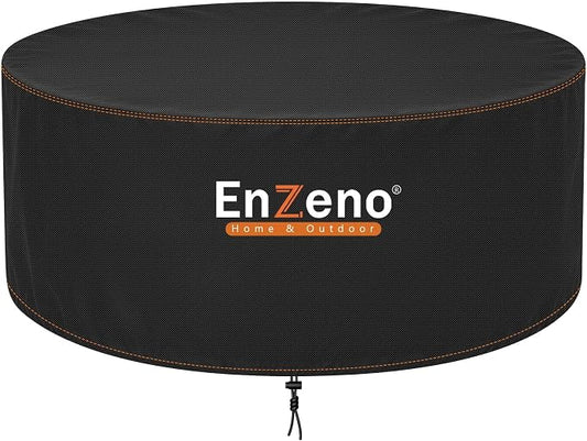 Enzeno Fire Pit Cover Round,51inch Outdoor Round Firepit Cover,Waterproof Oxford Cloth Patio Fire Table Cover for Outdoor Fire Pit,Fits 50-51 inch Gas Firepit/Bowl(51"Dia X 24"H)