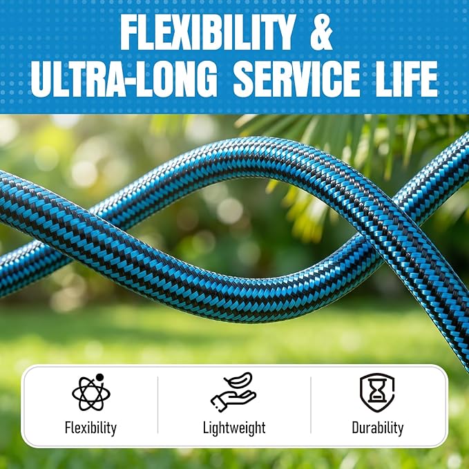 NON-EXPANDABLE Garden Hose 50 ft, Heavy Duty Flexible Water Hose, Kink Resistant Lightweight Hybrid Hose with Durable Fabric Skin, Leakproof Hose Male to Female Fittings