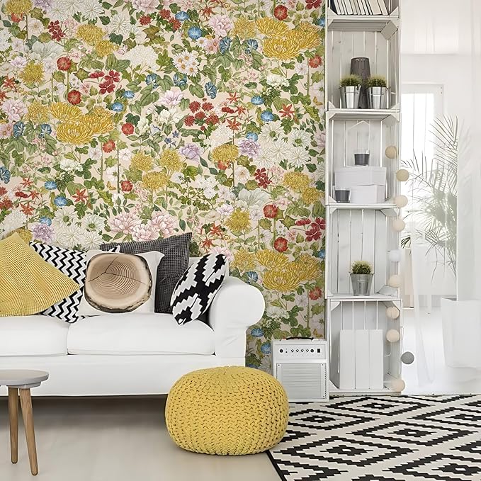 Floral Wallpaper Peel and Stick Boho Wall Paper Removable Waterproof