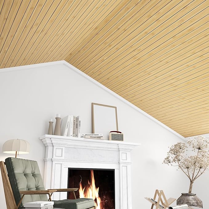 VEELIKE Natural Bamboo Slat Wall Panels Peel and Stick 3D Textured Wood Grain