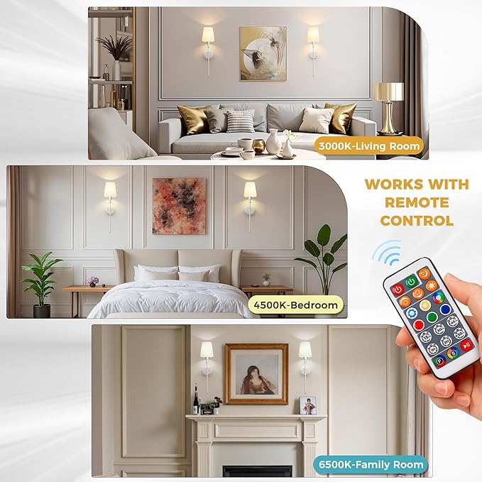 DORESshop Battery Operated Wall Sconce Set of 2, 7 Color Wireless Wall Light