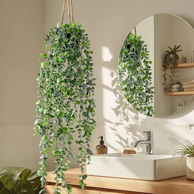 Artificial Hanging Plant 2 Pcs Faux Plant Ivy Vine Faux Eucalyptus Vines Fake