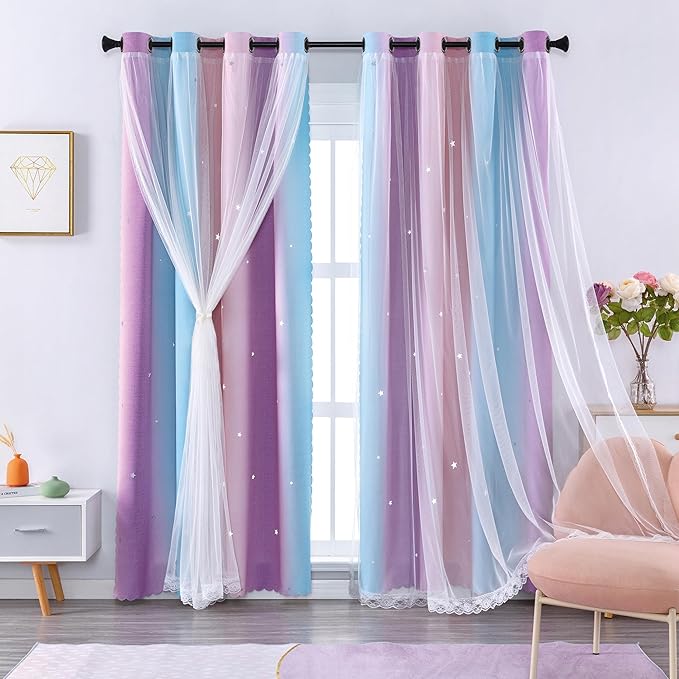 XiDi Curtains for Bedroom Decor, Kids Room Curtains for Girls Rainbow Colour