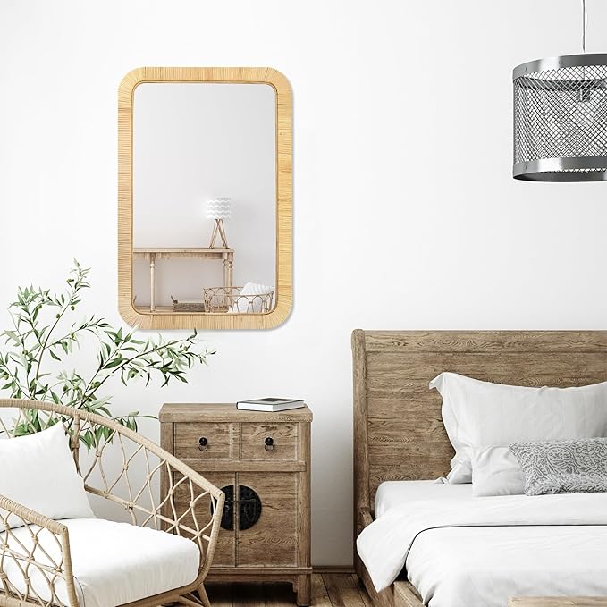 PERFNIQUE Rattan Mirror, Decorative Wall Nursery Decor, Rustic Farmhouse