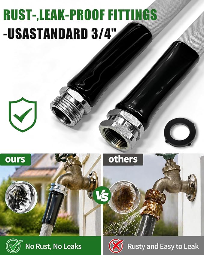 Garden Hose 50ft, Ultra-Light & Flexible Water Hose, Durable, All-Weather, Made of TPU-Drinking Water Safe, Easy to Store & Coil, Kink-Free, Camping, Car Wash, Yard, Garden and Home, Gray
