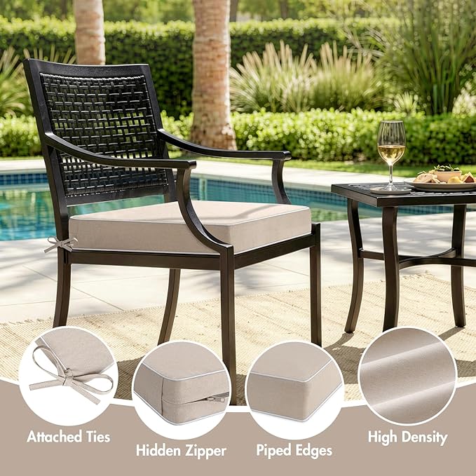 MIULEE Beige Outdoor Chair Cushions Set of 2, 18.5x16x3 Inch Waterproof Patio Seat Cushions for Outdoor Furniture Couch Sofa, 3 Year Color Fastness High Density Foam with Adjustable Ties